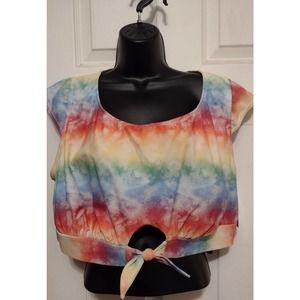 Take Pride Swim Top NWT Women's size 3xl  rainbow tie-dye knot tie in front